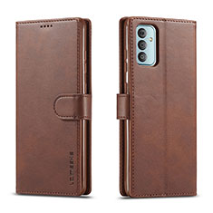 Leather Case Stands Flip Cover Holder LC1 for Samsung Galaxy M23 5G Brown