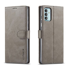 Leather Case Stands Flip Cover Holder LC1 for Samsung Galaxy M23 5G Gray