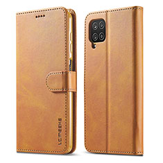 Leather Case Stands Flip Cover Holder LC1 for Samsung Galaxy M32 4G Light Brown