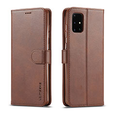 Leather Case Stands Flip Cover Holder LC1 for Samsung Galaxy M51 Brown