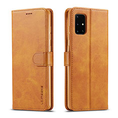 Leather Case Stands Flip Cover Holder LC1 for Samsung Galaxy M51 Light Brown
