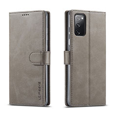 Leather Case Stands Flip Cover Holder LC1 for Samsung Galaxy M52 5G Gray