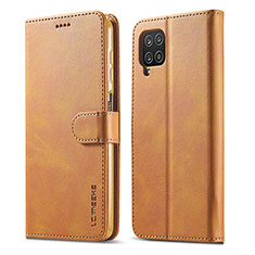 Leather Case Stands Flip Cover Holder LC1 for Samsung Galaxy M53 5G Light Brown