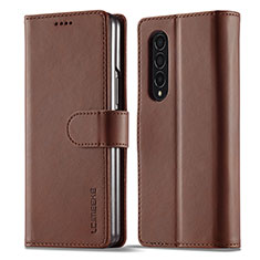 Leather Case Stands Flip Cover Holder LC1 for Samsung Galaxy Z Fold3 5G Brown