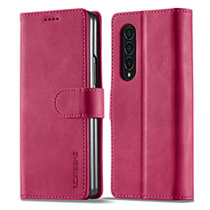 Leather Case Stands Flip Cover Holder LC1 for Samsung Galaxy Z Fold3 5G Hot Pink