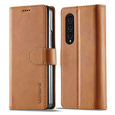 Leather Case Stands Flip Cover Holder LC1 for Samsung Galaxy Z Fold4 5G Light Brown