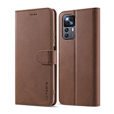 Leather Case Stands Flip Cover Holder LC1 for Xiaomi Mi 12T 5G Brown