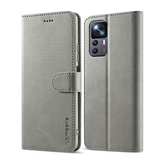 Leather Case Stands Flip Cover Holder LC1 for Xiaomi Mi 12T Pro 5G Gray