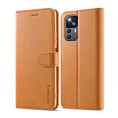 Leather Case Stands Flip Cover Holder LC1 for Xiaomi Mi 12T Pro 5G Light Brown