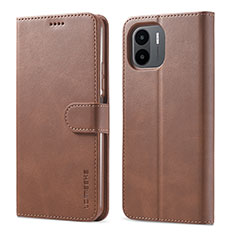 Leather Case Stands Flip Cover Holder LC1 for Xiaomi Poco C51 Brown