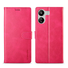 Leather Case Stands Flip Cover Holder LC1 for Xiaomi Poco C65 Hot Pink