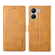 Leather Case Stands Flip Cover Holder LC1 for Xiaomi Poco C65 Light Brown