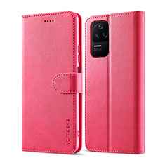Leather Case Stands Flip Cover Holder LC1 for Xiaomi Poco F4 5G Hot Pink