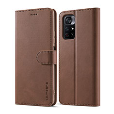 Leather Case Stands Flip Cover Holder LC1 for Xiaomi Poco M4 Pro 5G Brown