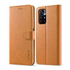 Leather Case Stands Flip Cover Holder LC1 for Xiaomi Poco M4 Pro 5G Light Brown