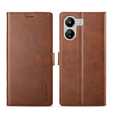 Leather Case Stands Flip Cover Holder LC1 for Xiaomi Redmi 13C Brown