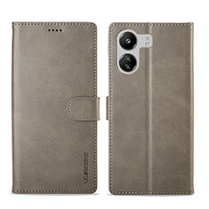 Leather Case Stands Flip Cover Holder LC1 for Xiaomi Redmi 13C Gray