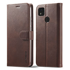 Leather Case Stands Flip Cover Holder LC1 for Xiaomi Redmi 9 India Brown