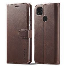 Leather Case Stands Flip Cover Holder LC1 for Xiaomi Redmi 9C Brown