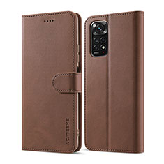 Leather Case Stands Flip Cover Holder LC1 for Xiaomi Redmi Note 11 Pro 4G Brown