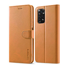 Leather Case Stands Flip Cover Holder LC1 for Xiaomi Redmi Note 11 Pro 4G Light Brown