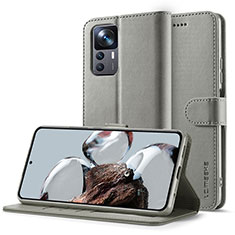 Leather Case Stands Flip Cover Holder LC2 for Xiaomi Mi 12T Pro 5G Gray