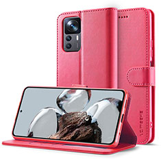 Leather Case Stands Flip Cover Holder LC2 for Xiaomi Mi 12T Pro 5G Hot Pink