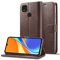 Leather Case Stands Flip Cover Holder LC2 for Xiaomi POCO C3 Brown