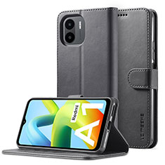 Leather Case Stands Flip Cover Holder LC2 for Xiaomi Poco C50 Black