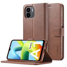 Leather Case Stands Flip Cover Holder LC2 for Xiaomi Poco C50 Brown
