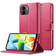 Leather Case Stands Flip Cover Holder LC2 for Xiaomi Poco C50 Hot Pink