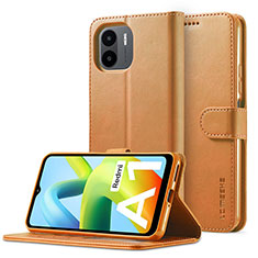 Leather Case Stands Flip Cover Holder LC2 for Xiaomi Poco C50 Light Brown