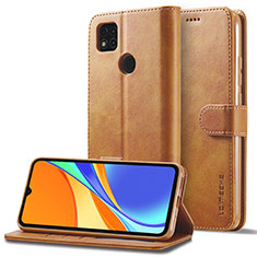 Leather Case Stands Flip Cover Holder LC2 for Xiaomi Redmi 10A 4G Light Brown