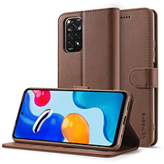 Leather Case Stands Flip Cover Holder LC2 for Xiaomi Redmi Note 11 Pro 4G Brown