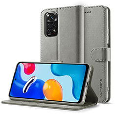 Leather Case Stands Flip Cover Holder LC2 for Xiaomi Redmi Note 11 Pro 4G Gray
