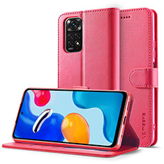 Leather Case Stands Flip Cover Holder LC2 for Xiaomi Redmi Note 11 Pro 4G Hot Pink
