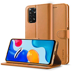 Leather Case Stands Flip Cover Holder LC2 for Xiaomi Redmi Note 11 Pro 4G Light Brown