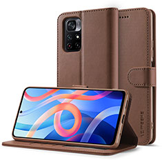 Leather Case Stands Flip Cover Holder LC2 for Xiaomi Redmi Note 11S 5G Brown