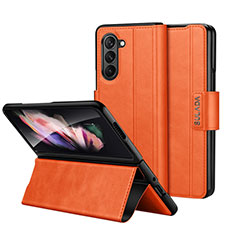 Leather Case Stands Flip Cover Holder LD1 for Samsung Galaxy Z Fold5 5G Orange