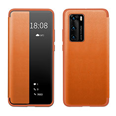 Leather Case Stands Flip Cover Holder LF1 for Huawei P40 Orange