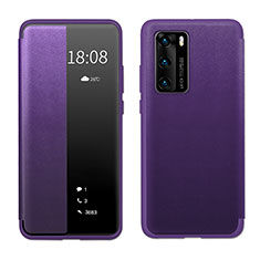 Leather Case Stands Flip Cover Holder LF1 for Huawei P40 Purple