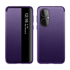 Leather Case Stands Flip Cover Holder LF1 for Huawei P50 Pro Purple