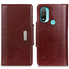 Leather Case Stands Flip Cover Holder M01L for Motorola Moto E20 Brown