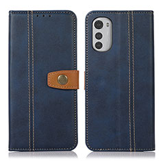 Leather Case Stands Flip Cover Holder M01L for Motorola Moto E32 Blue