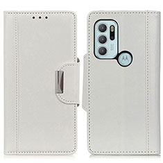 Leather Case Stands Flip Cover Holder M01L for Motorola Moto G60s White