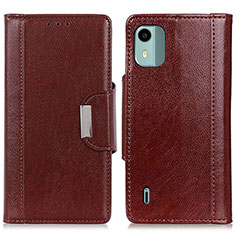 Leather Case Stands Flip Cover Holder M01L for Nokia C12 Brown