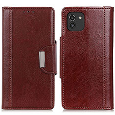 Leather Case Stands Flip Cover Holder M01L for Samsung Galaxy A03 Brown