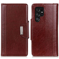 Leather Case Stands Flip Cover Holder M01L for Samsung Galaxy S21 Ultra 5G Brown