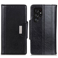 Leather Case Stands Flip Cover Holder M01L for Samsung Galaxy S22 Ultra 5G Black