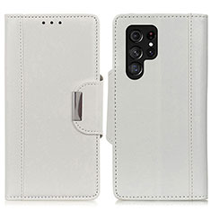 Leather Case Stands Flip Cover Holder M01L for Samsung Galaxy S22 Ultra 5G White